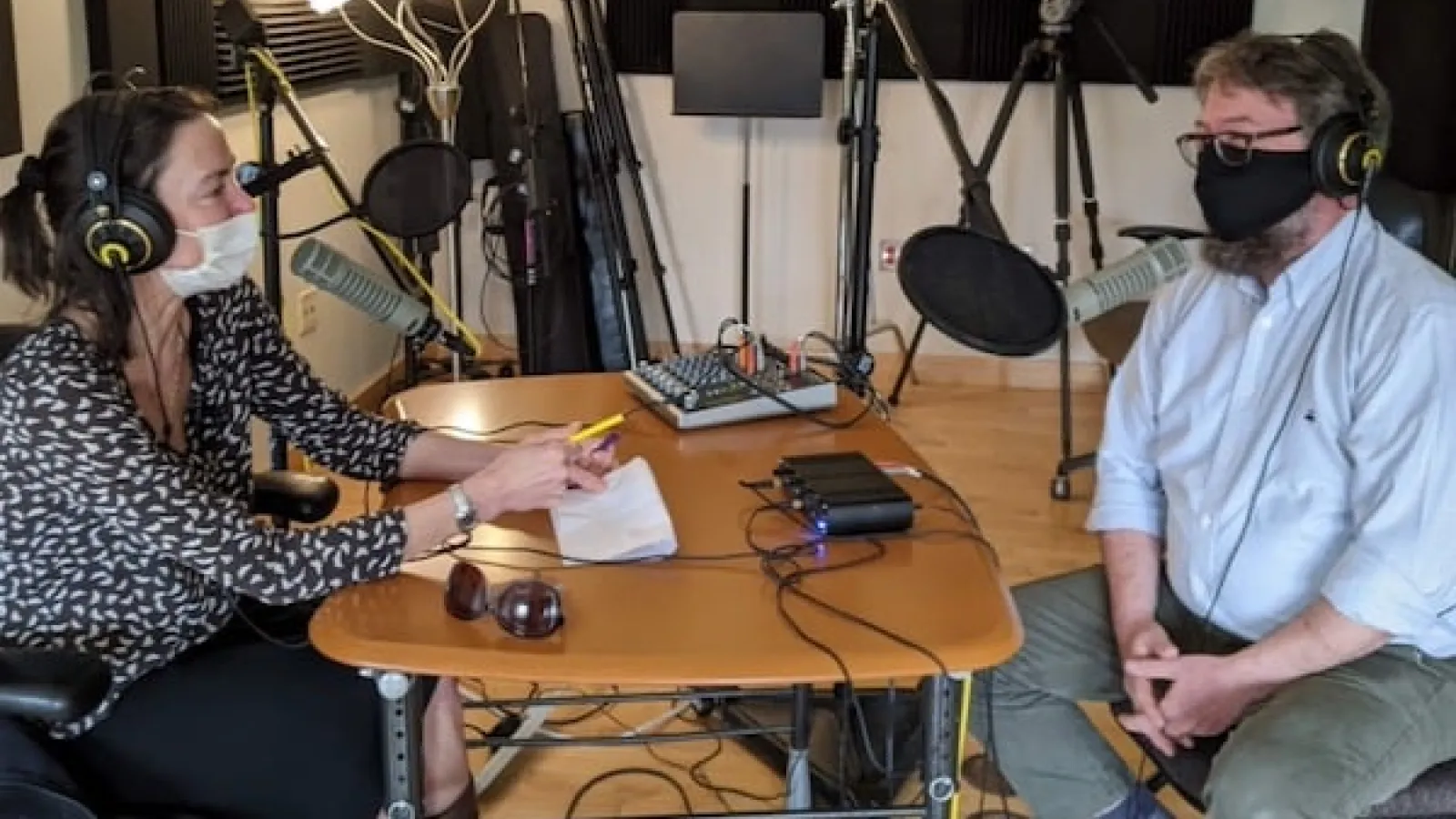 Rachel Hopkin and James Revell Carr at the Digital Media Studio