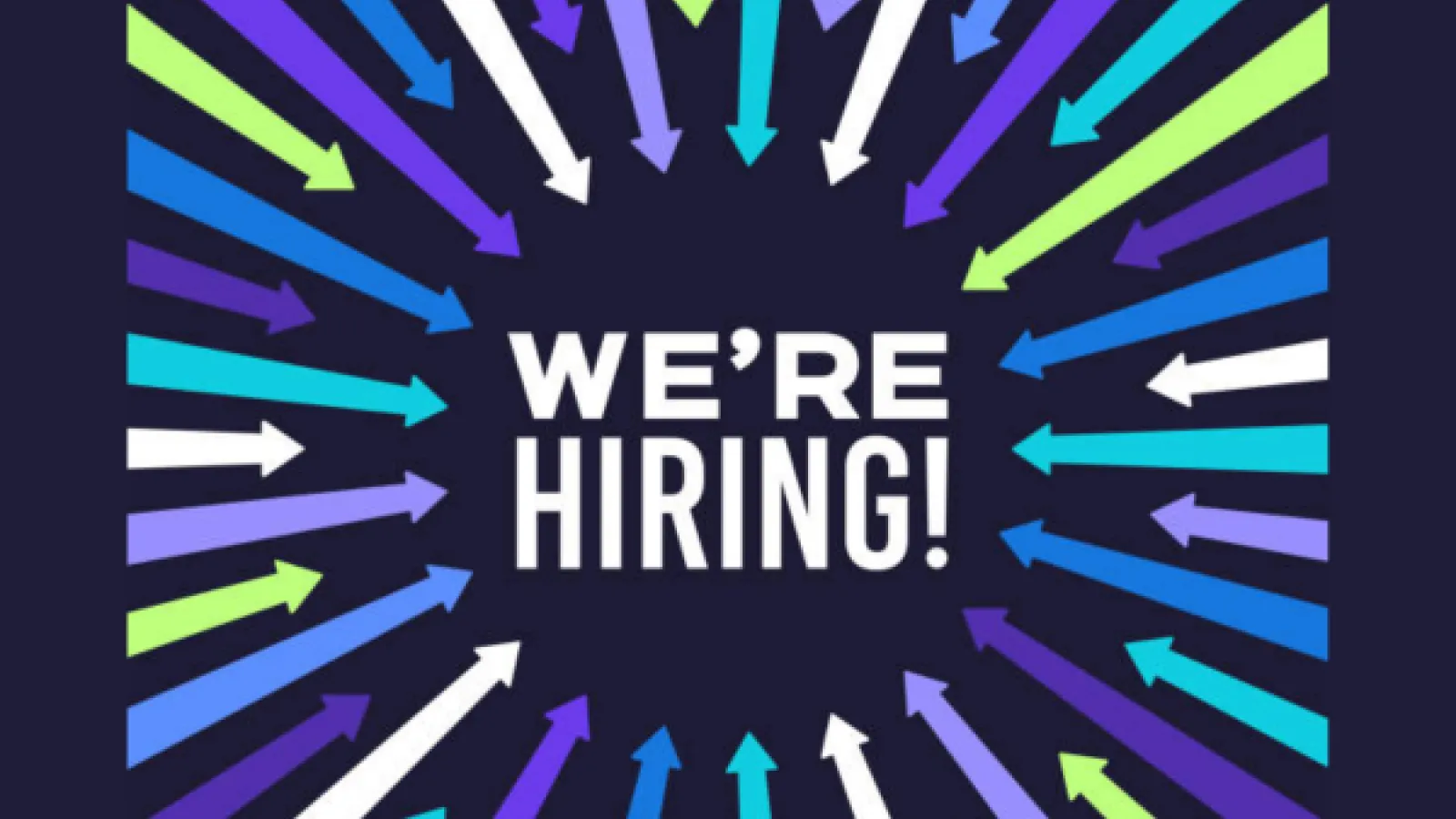Logo with arrows in a circle, words in center say "we're hiring"